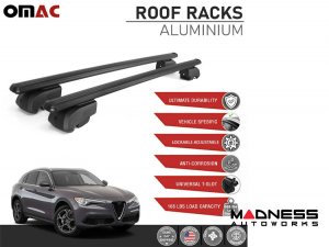 Alfa Romeo Stelvio Roof Rack Cross Bars - for models w/ factory roof rails - Black